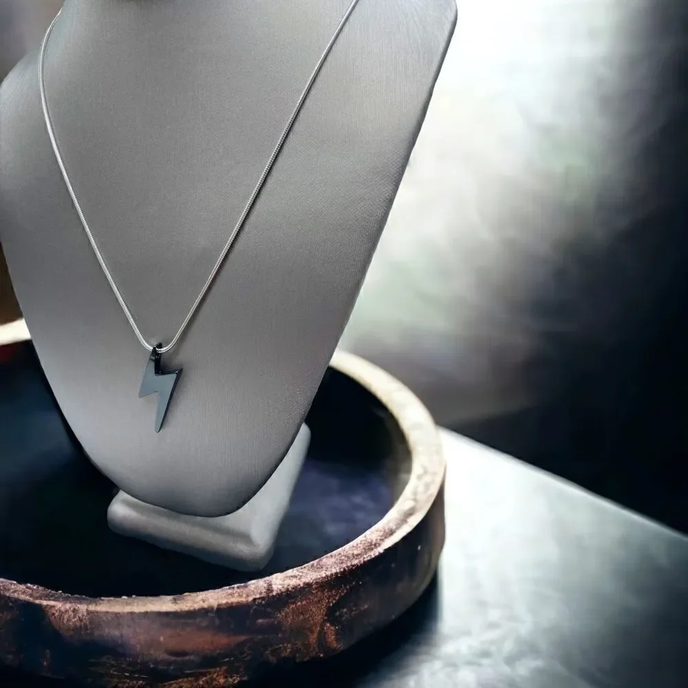 Men’s Black Lightening Bolt Necklace l Stainless Steel l Throwback l New